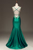 Laden Sie das Bild in den Galerie-Viewer, Grünes Meerjungfrauen Ballkleid aus Satin mit V-Ausschnitt und geschnürtem Rücken