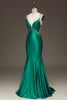 Laden Sie das Bild in den Galerie-Viewer, Grünes Meerjungfrauen Ballkleid aus Satin mit V-Ausschnitt und geschnürtem Rücken