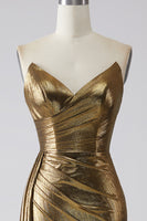 Laden Sie das Bild in den Galerie-Viewer, Funkelndes Mermaid Goldenes Langes Ballkleid mit Schlitz