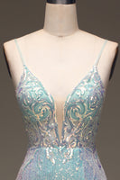 Laden Sie das Bild in den Galerie-Viewer, Funkelndes Mermaid Graues blaues Ballkleid mit Schlitz