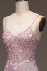Laden Sie das Bild in den Galerie-Viewer, Glitter Blush Meerjungfrau Spaghettiträger Langes Ballkleid mit Perlen