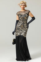 Laden Sie das Bild in den Galerie-Viewer, Schwarz Gold Mermaid Flapper Kleid