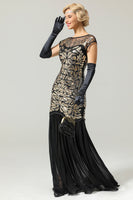 Laden Sie das Bild in den Galerie-Viewer, Schwarz Gold Mermaid Flapper Kleid