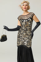Laden Sie das Bild in den Galerie-Viewer, Schwarz Gold Mermaid Flapper Kleid