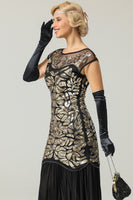 Laden Sie das Bild in den Galerie-Viewer, Schwarz Gold Mermaid Flapper Kleid