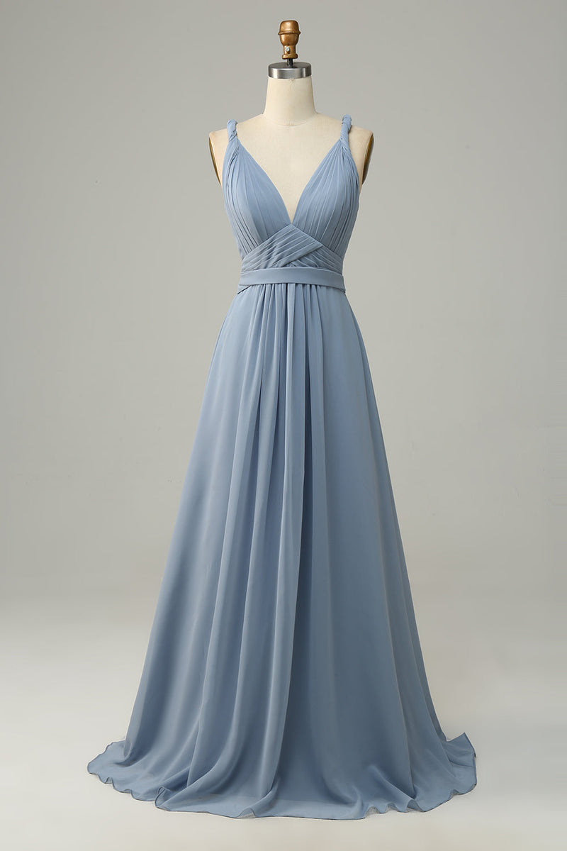 Kleid Blau V Ausschnitt