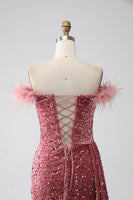 Laden Sie das Bild in den Galerie-Viewer, Meerjungfrau schulterfreies Pailletten Ballkleid mit Schlitz