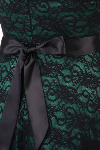 Vintage elegante dunkelgrüne Spitzenkleid