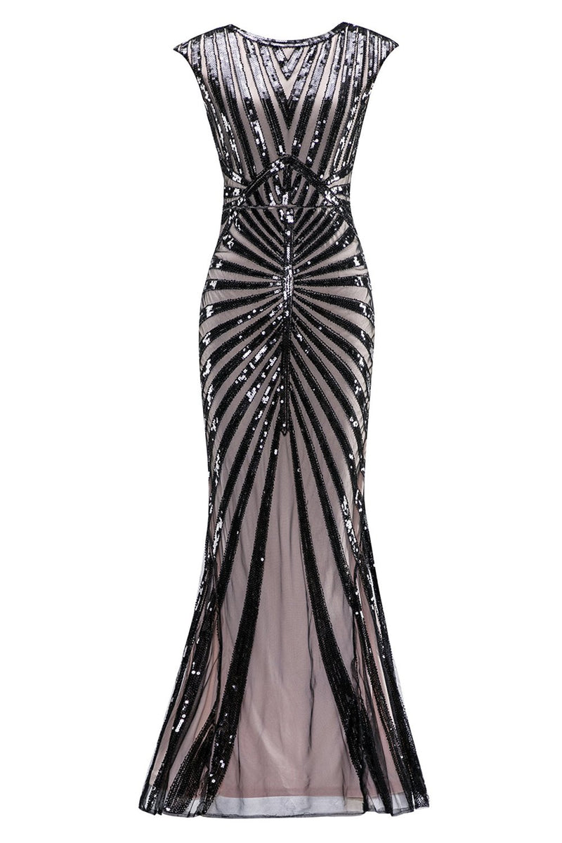 Laden Sie das Bild in den Galerie-Viewer, Mermaid Schwarz 1920er Pailletten Flapper Kleid