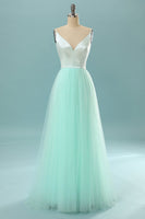 Laden Sie das Bild in den Galerie-Viewer, Langes Tüll Mintgrün Ballkleid