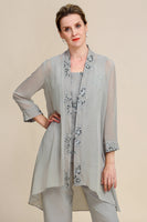 Laden Sie das Bild in den Galerie-Viewer, Zapaka Damen Grau 3-teilige Brautmutter Hose Anzüge mit Spitze