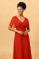 Laden Sie das Bild in den Galerie-Viewer, Rostrot Cabrio Chiffon Brautjungfernkleid