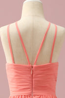 Laden Sie das Bild in den Galerie-Viewer, Orange Chiffon Neckholder Ausschnitt Junior Brautjungfernkleid