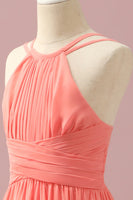 Laden Sie das Bild in den Galerie-Viewer, Orange Chiffon Neckholder Ausschnitt Junior Brautjungfernkleid