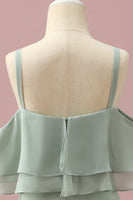 Laden Sie das Bild in den Galerie-Viewer, Salbei Träger Kalte Schulter Chiffon Junior Brautjungfernkleid