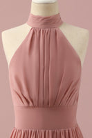 Laden Sie das Bild in den Galerie-Viewer, Hellbraunes Neckholder Chiffon Junior Brautjungfernkleid