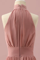 Laden Sie das Bild in den Galerie-Viewer, Hellbraunes Neckholder Chiffon Junior Brautjungfernkleid