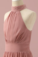 Laden Sie das Bild in den Galerie-Viewer, Hellbraunes Neckholder Chiffon Junior Brautjungfernkleid