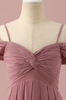 Laden Sie das Bild in den Galerie-Viewer, Blush Spaghetti Träger Chiffon Junior Brautjungfernkleid