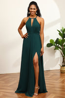 Laden Sie das Bild in den Galerie-Viewer, Langes ärmellose Brautjungfernkleid mit Schlitz