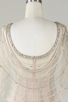 Laden Sie das Bild in den Galerie-Viewer, Glitzerndes Champagner Perlen Meerjungfrauen Langes Ballkleid mit Wickel