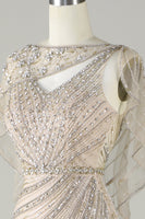 Laden Sie das Bild in den Galerie-Viewer, Glitzerndes Champagner Perlen Meerjungfrauen Langes Ballkleid mit Wickel