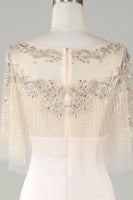 Laden Sie das Bild in den Galerie-Viewer, Glitzerndes Champagner U-Boot-Ausschnitt Perlen Meerjungfrauen Langes Ballkleid