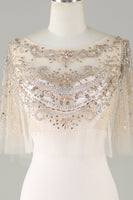 Laden Sie das Bild in den Galerie-Viewer, Glitzerndes Champagner U-Boot-Ausschnitt Perlen Meerjungfrauen Langes Ballkleid