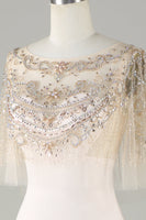 Laden Sie das Bild in den Galerie-Viewer, Glitzerndes Champagner U-Boot-Ausschnitt Perlen Meerjungfrauen Langes Ballkleid