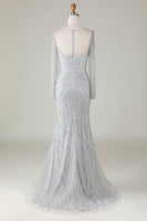 Laden Sie das Bild in den Galerie-Viewer, Wunderschönes funkelndes graues Perlen Meerjungfrauen Langes Ballkleid