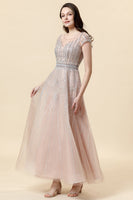 Laden Sie das Bild in den Galerie-Viewer, Glitzerndes Blush Perlen A-Linie Formales Kleid