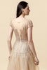 Laden Sie das Bild in den Galerie-Viewer, A-Linie mit Rundhals Gold bodenlanges formelles Kleid