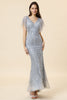 Laden Sie das Bild in den Galerie-Viewer, Glitzerndes graues Perlen Meerjungfrau Langes Abendkleid