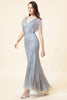 Laden Sie das Bild in den Galerie-Viewer, Glitzerndes graues Perlen Meerjungfrau Langes Abendkleid