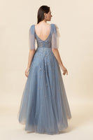 Laden Sie das Bild in den Galerie-Viewer, Glitzerndes gelbes Perlen A-Linie Kleid