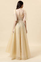 Laden Sie das Bild in den Galerie-Viewer, Glitzerndes gelbes Perlen A-Linie Kleid