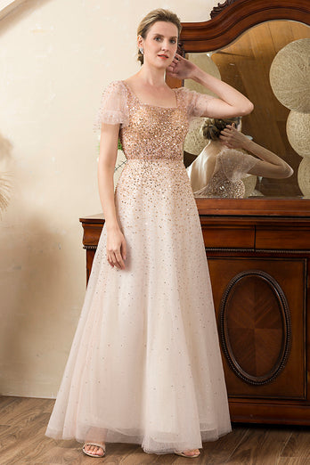 Blush Perlen A-Linie Glitzernde Mutter Kleid