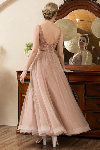 Blush Perlen A-Linie Glitzerndes Abendkleid