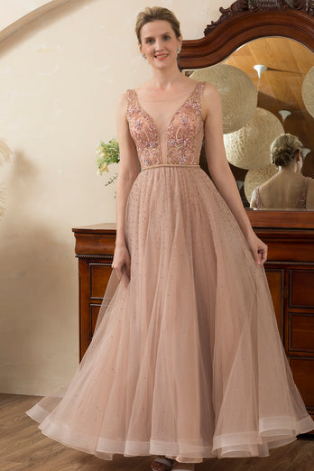 Blush Perlen A-Linie Glitzerndes Abendkleid