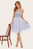 Laden Sie das Bild in den Galerie-Viewer, Graues Strass kurzes Abiballkleid