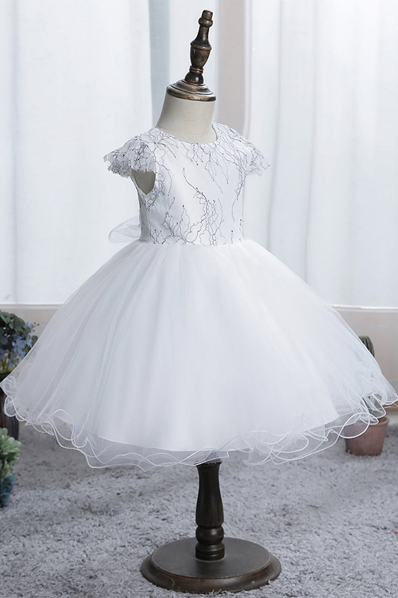 Laden Sie das Bild in den Galerie-Viewer, Weißes Blumenmädchenkleid mit Spitze
