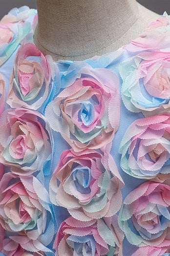 Rosa Blumenmädchenkleid mit Blumen und Bowknot