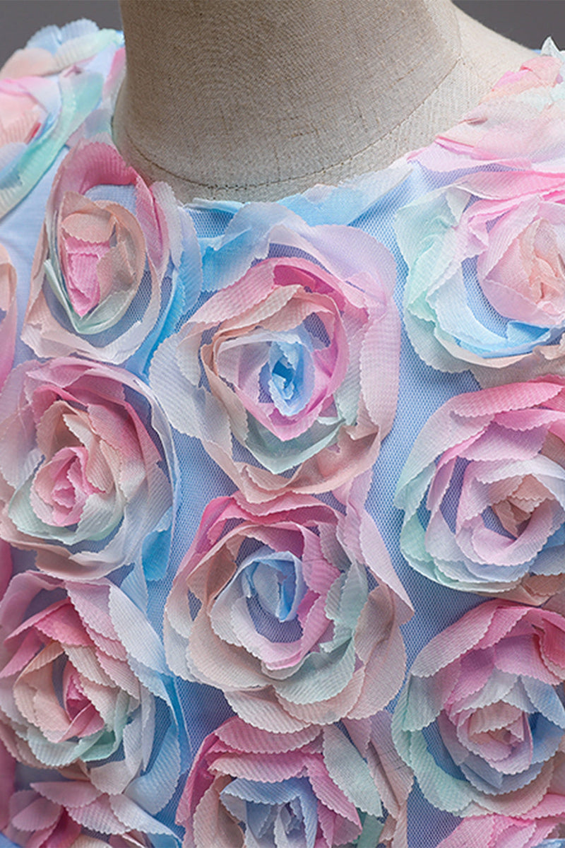 Laden Sie das Bild in den Galerie-Viewer, Rosa Blumenmädchenkleid mit Blumen und Bowknot