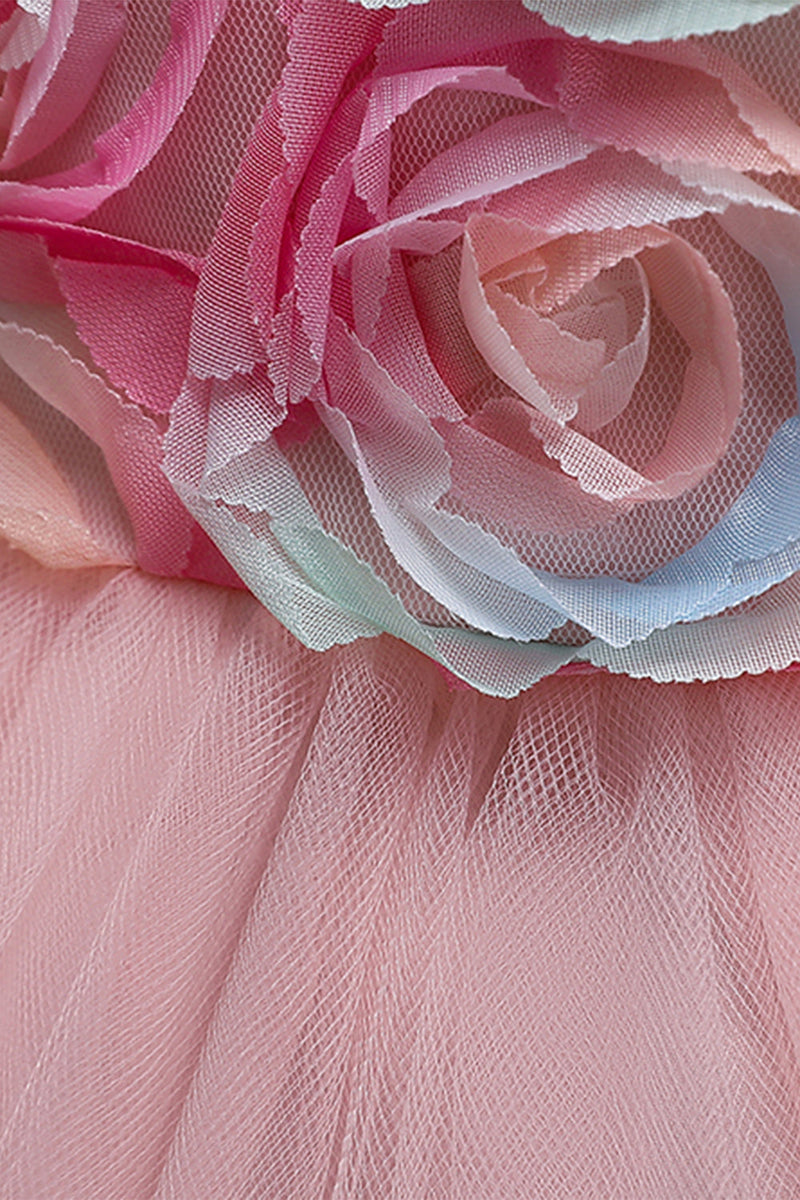 Laden Sie das Bild in den Galerie-Viewer, Rosa Blumenmädchenkleid mit Blumen und Bowknot