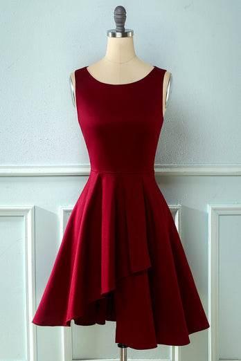 Burgund Vintage 1950er Jahre Asymmetrisches Kleid