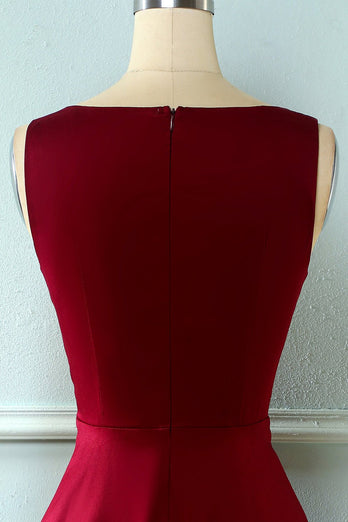 Burgund Vintage 1950er Jahre Asymmetrisches Kleid