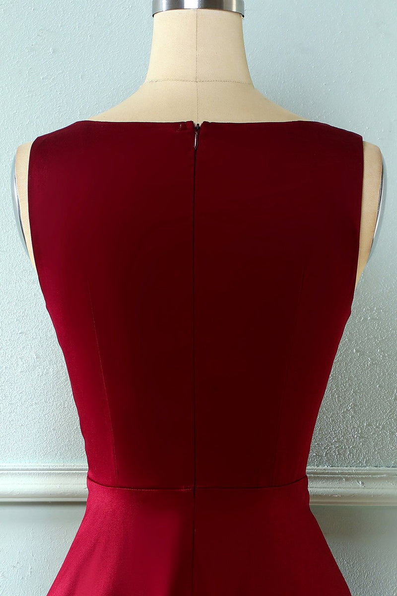 Laden Sie das Bild in den Galerie-Viewer, Burgund Vintage 1950er Jahre Asymmetrisches Kleid