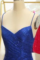 Laden Sie das Bild in den Galerie-Viewer, Blaues Pailletten Bodycon Rückenfreies kurzes Abiballkleid