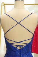 Laden Sie das Bild in den Galerie-Viewer, Blaues Pailletten Bodycon Rückenfreies kurzes Abiballkleid