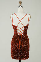 Laden Sie das Bild in den Galerie-Viewer, Mantel Königsblau Pailletten Kurzes Abschlussballkleid mit Schnürung